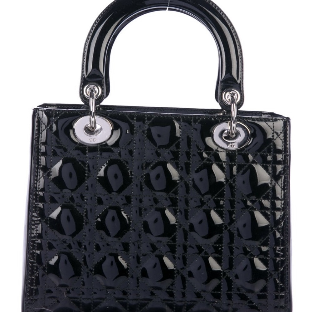 Black quilted patent Cannage leather Christian Dior Medium Lady Dior bag - Picture 13 of 15